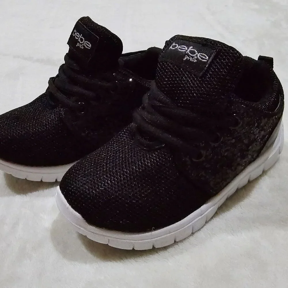 Bebe Girl ✦ Black Glitter Lace-Up Sneakers ✦ Textured Playground Style Toddler 9
